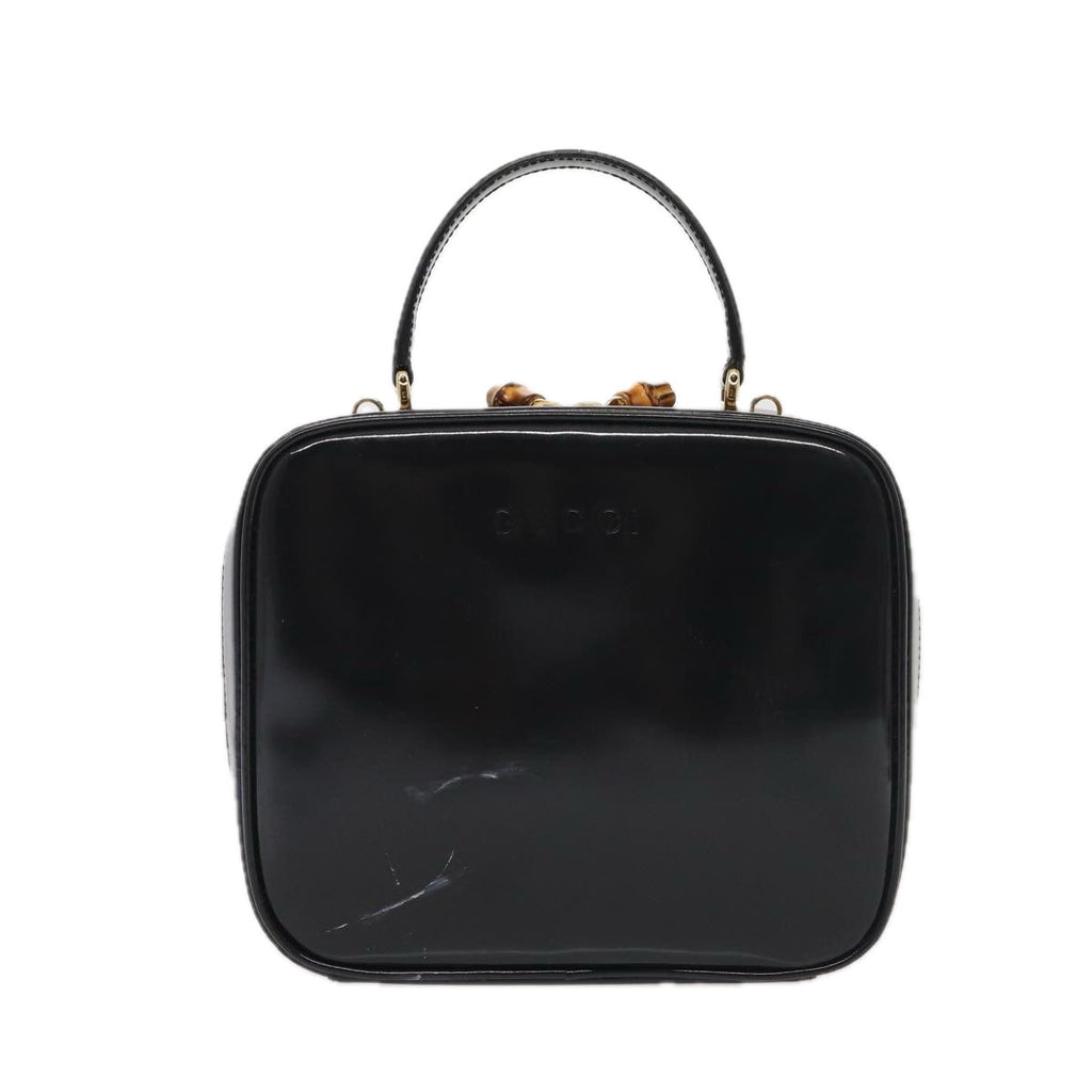 GUCCI Bamboo Vanity Shoulder Bag Enamel 2way Black 000 2040 0323 bs16407