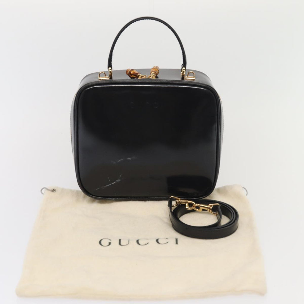 GUCCI Bamboo Vanity Shoulder Bag Enamel 2way Black 000 2040 0323 bs16407