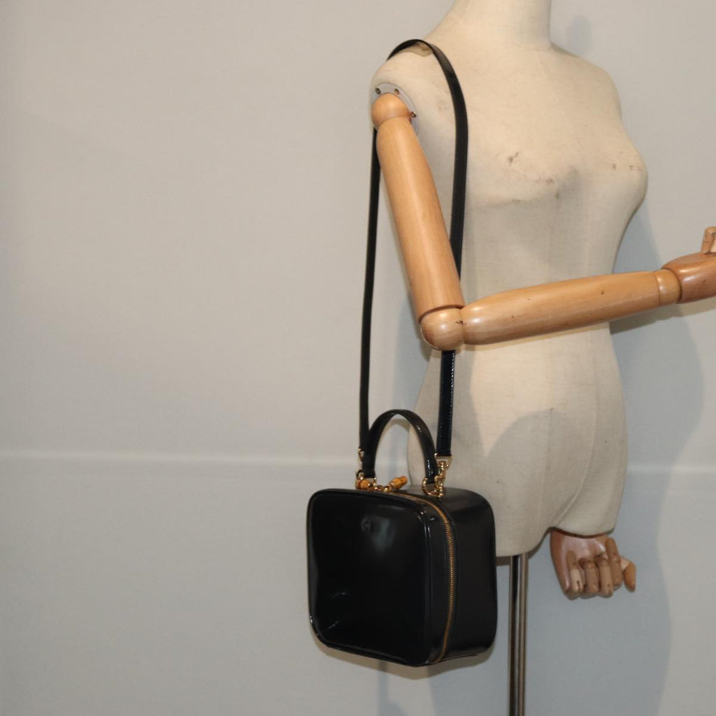 GUCCI Bamboo Vanity Shoulder Bag Enamel 2way Black 000 2040 0323 bs16407