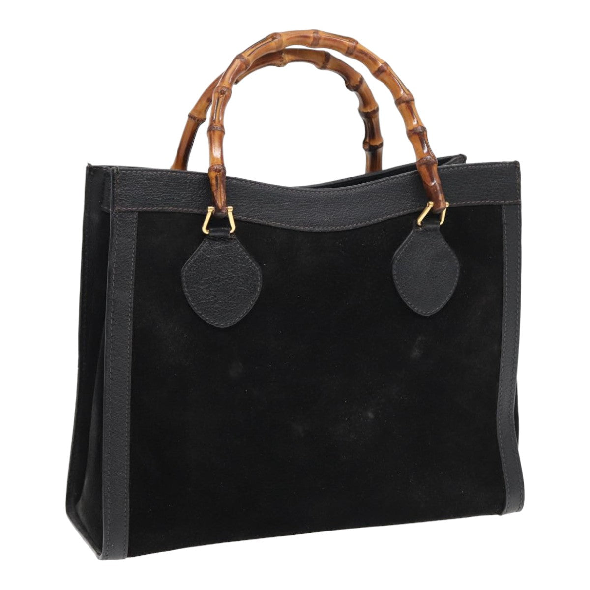 GUCCI Bamboo Hand Bag Suede Black 002 123 0260 bs16481