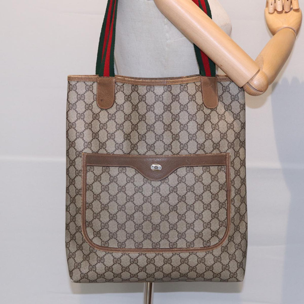GUCCI GG Canvas Tote Bag Web Sherry Line Beige 39 02 003 bs16482