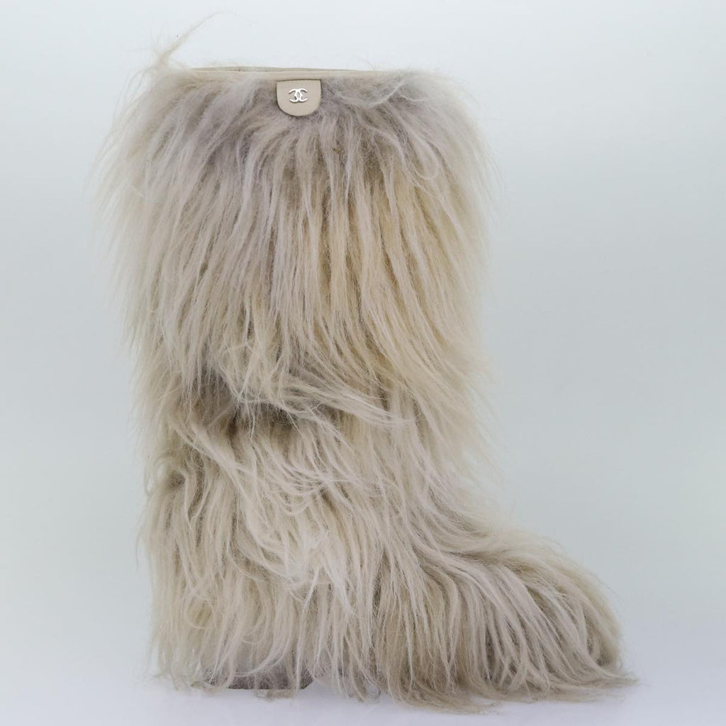 CHANEL boots Wool Beige CC bs16505