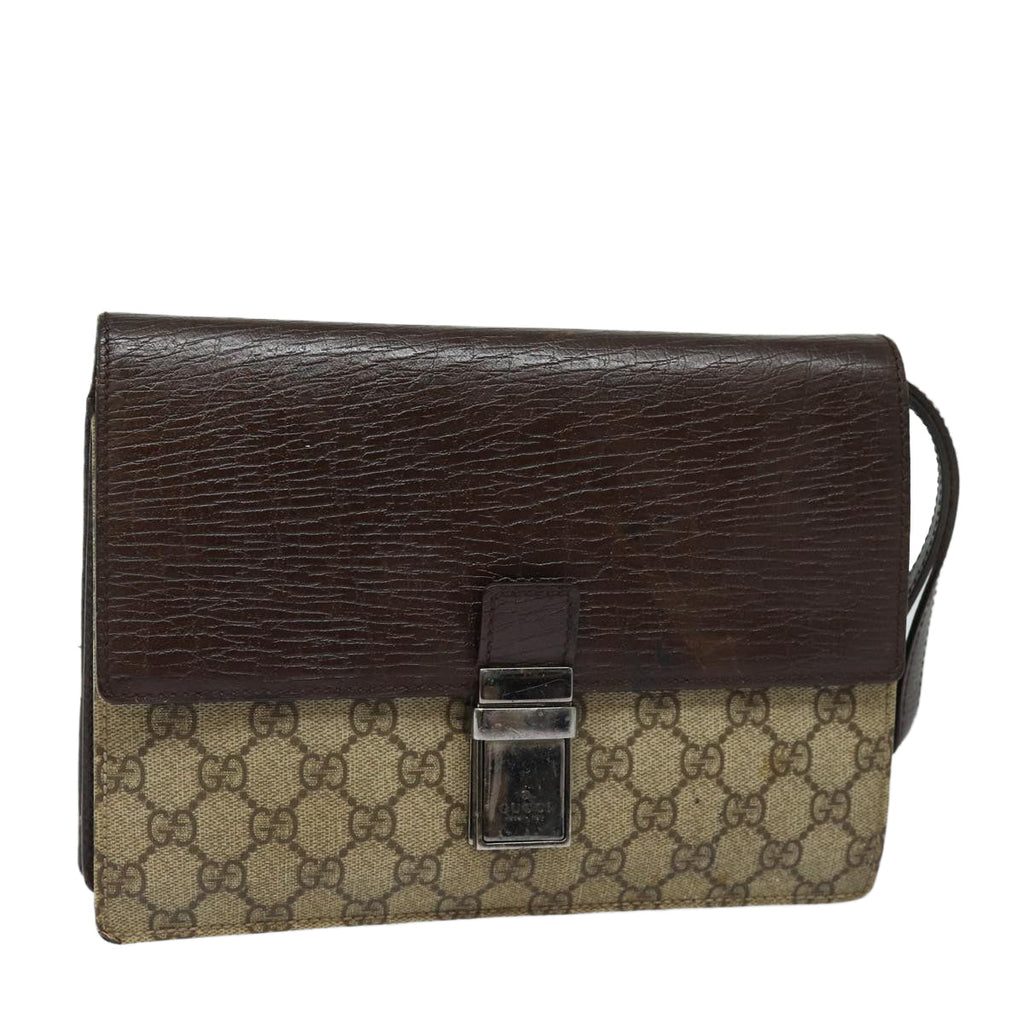 GUCCI GG Supreme Clutch Bag PVC Beige Silver 114686 bs16523