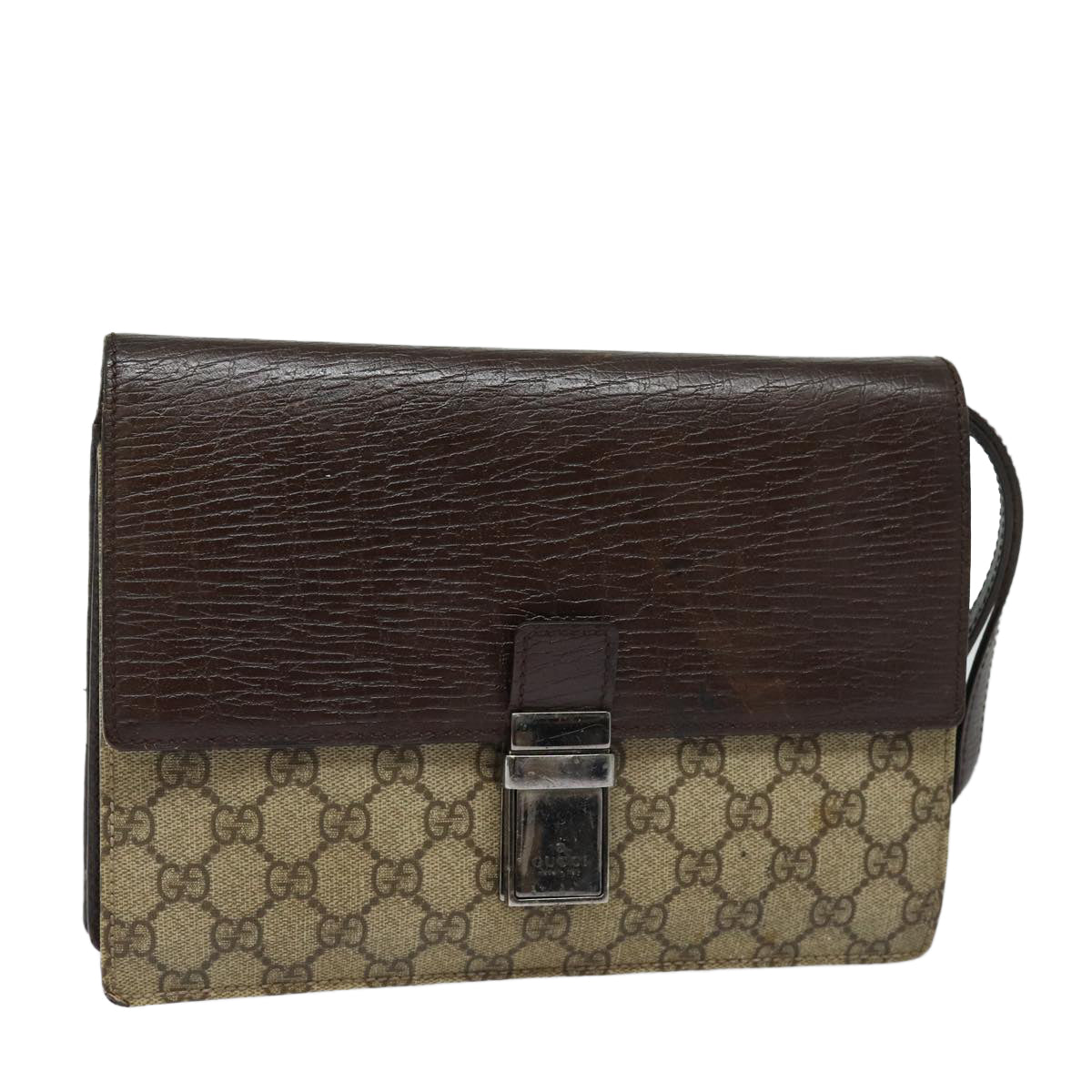 GUCCI GG Supreme Clutch Bag PVC Beige Silver 114686 bs16523