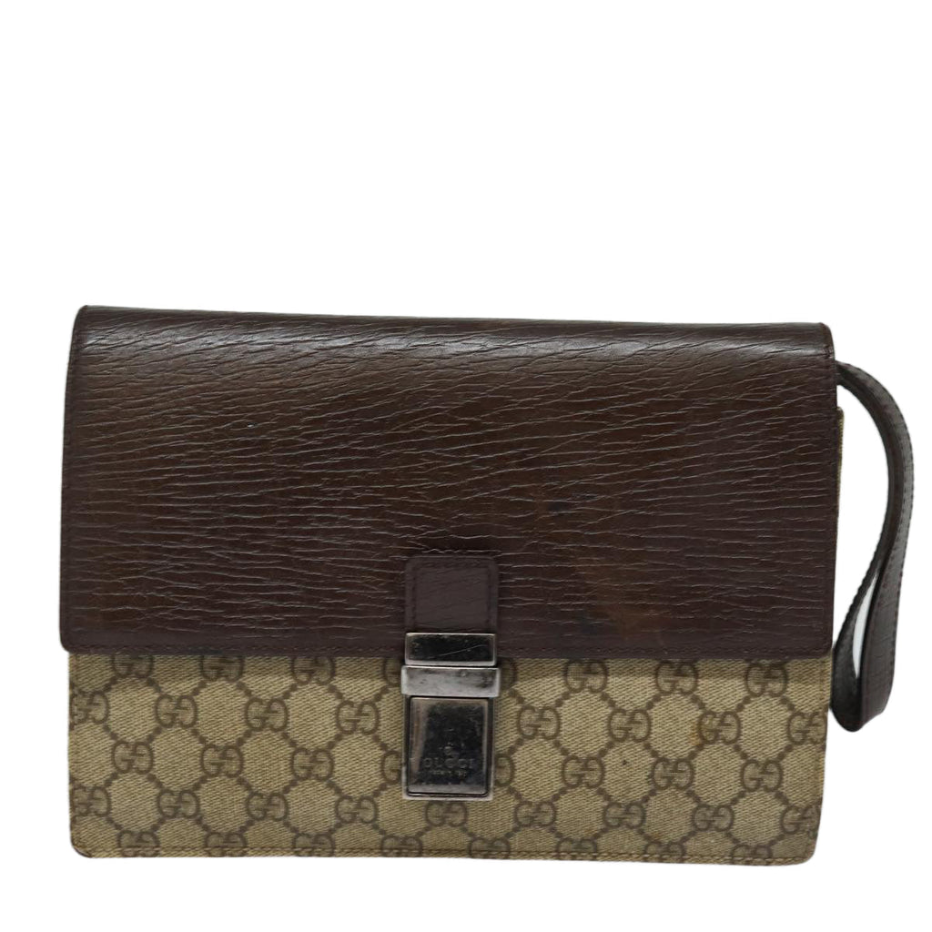 GUCCI GG Supreme Clutch Bag PVC Beige Silver 114686 bs16523