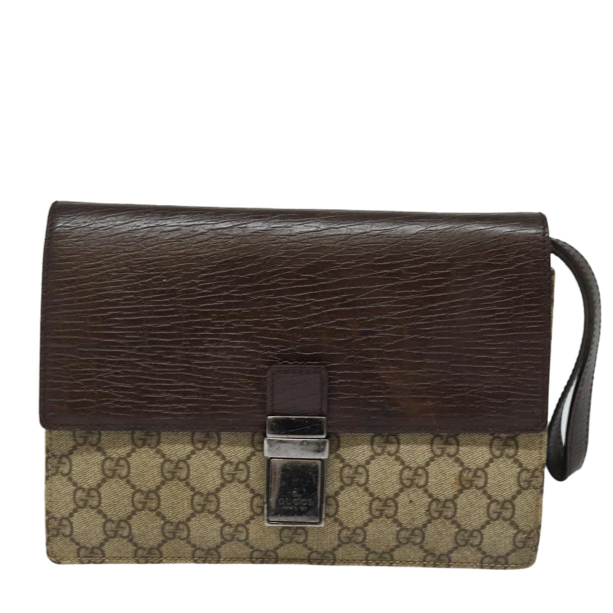 GUCCI GG Supreme Clutch Bag PVC Beige Silver 114686 bs16523
