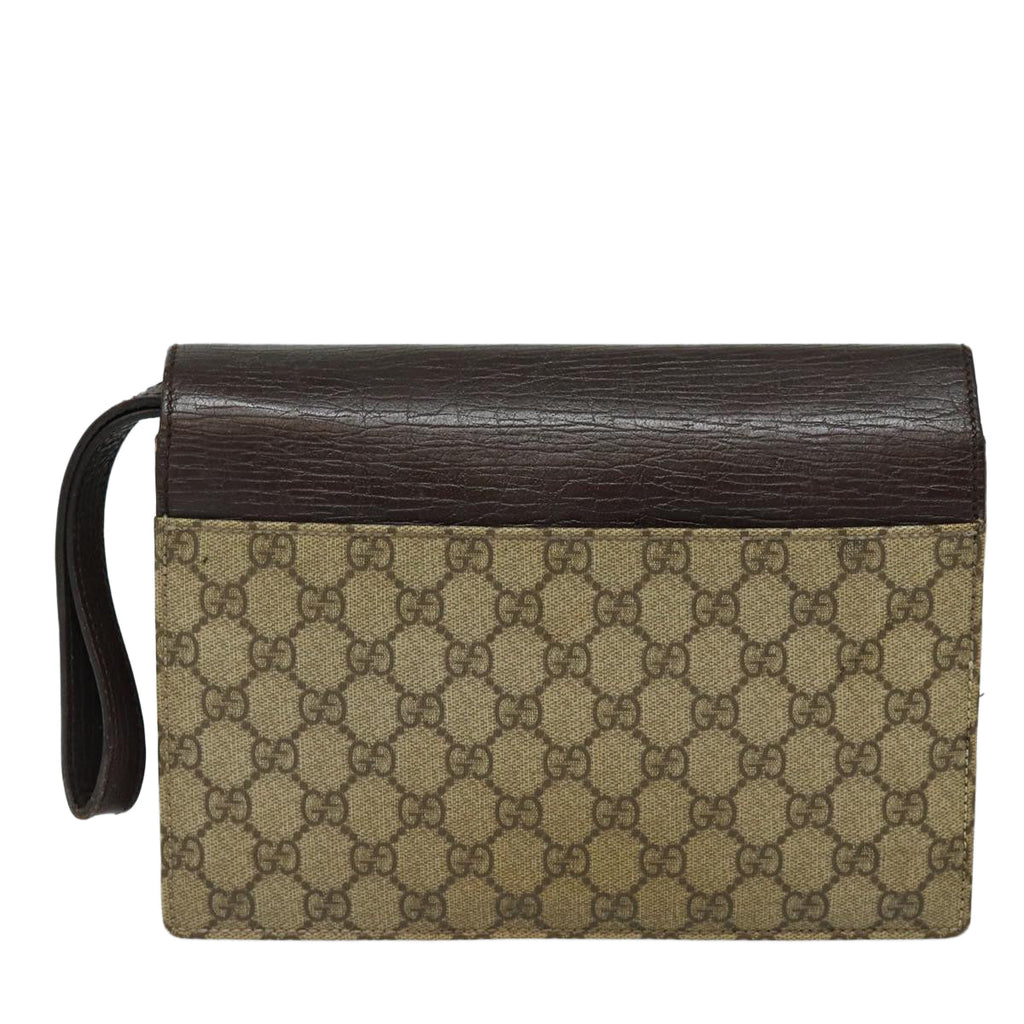 GUCCI GG Supreme Clutch Bag PVC Beige Silver 114686 bs16523