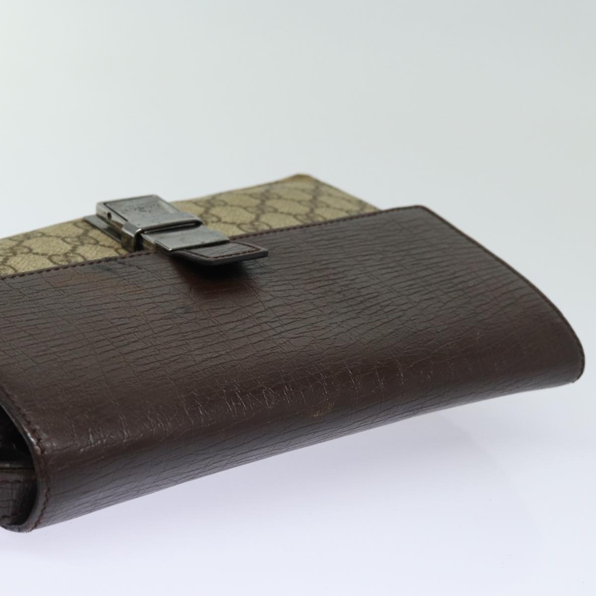 GUCCI GG Supreme Clutch Bag PVC Beige Silver 114686 bs16523