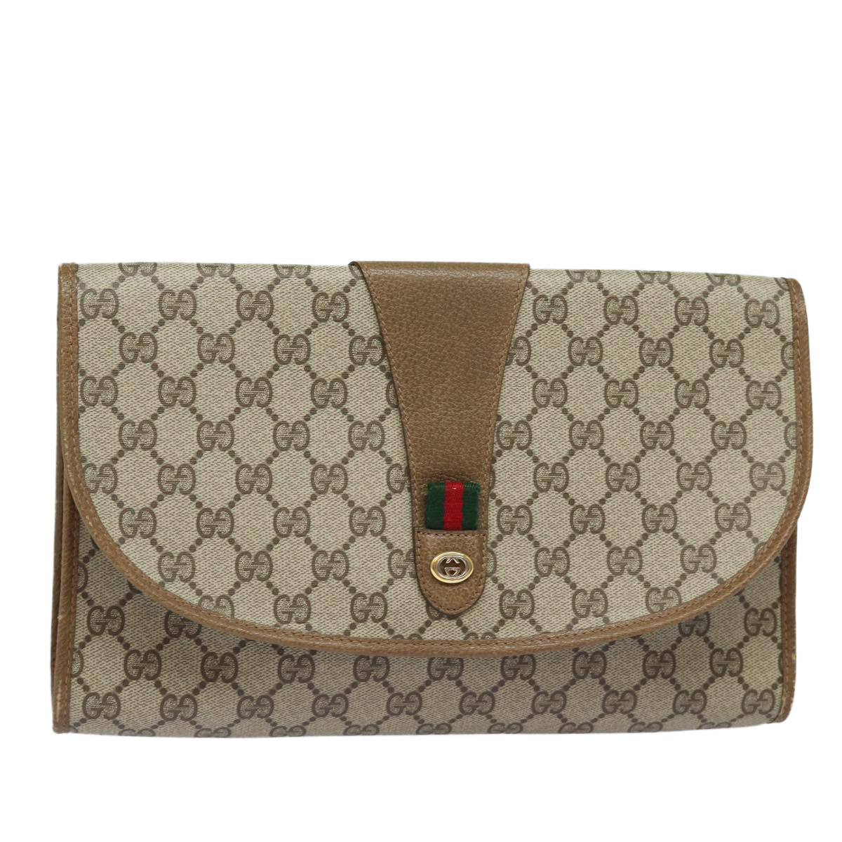 GUCCI GG Supreme Web Sherry Line Clutch Bag Beige Gold 89 01 031 bs16531