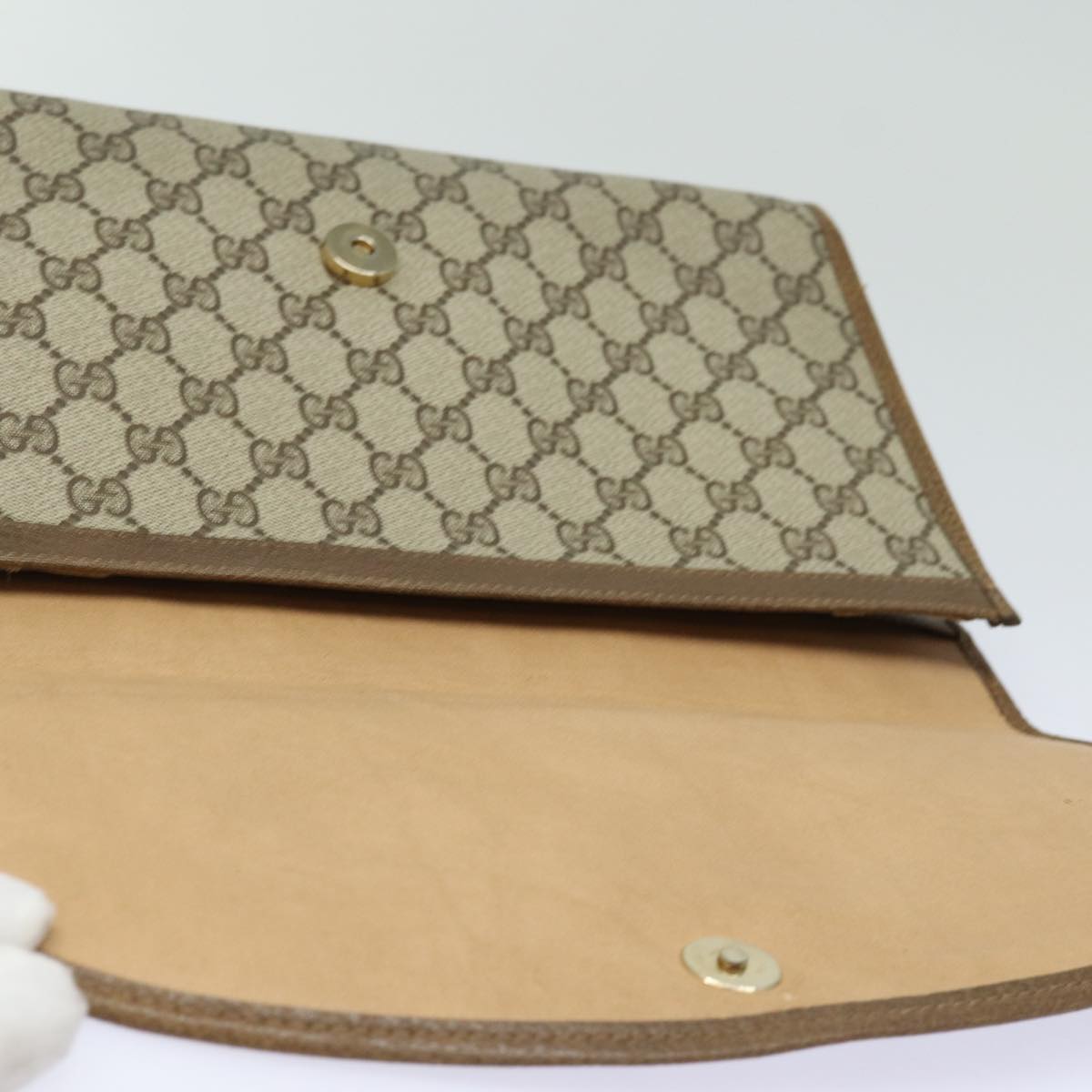 GUCCI GG Supreme Web Sherry Line Clutch Bag Beige Gold 89 01 031 bs16531