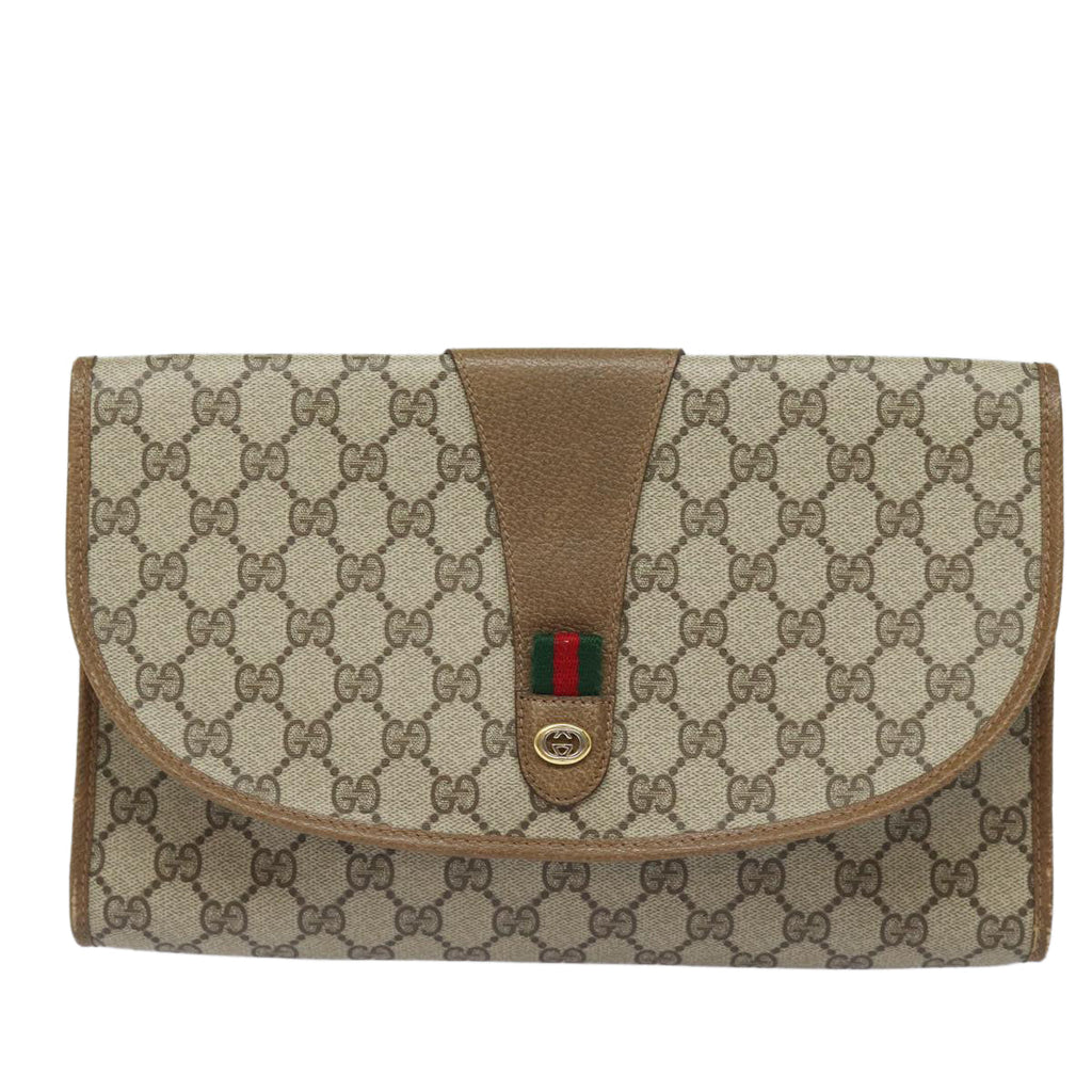 GUCCI GG Supreme Web Sherry Line Clutch Bag Beige Gold 89 01 031 bs16531