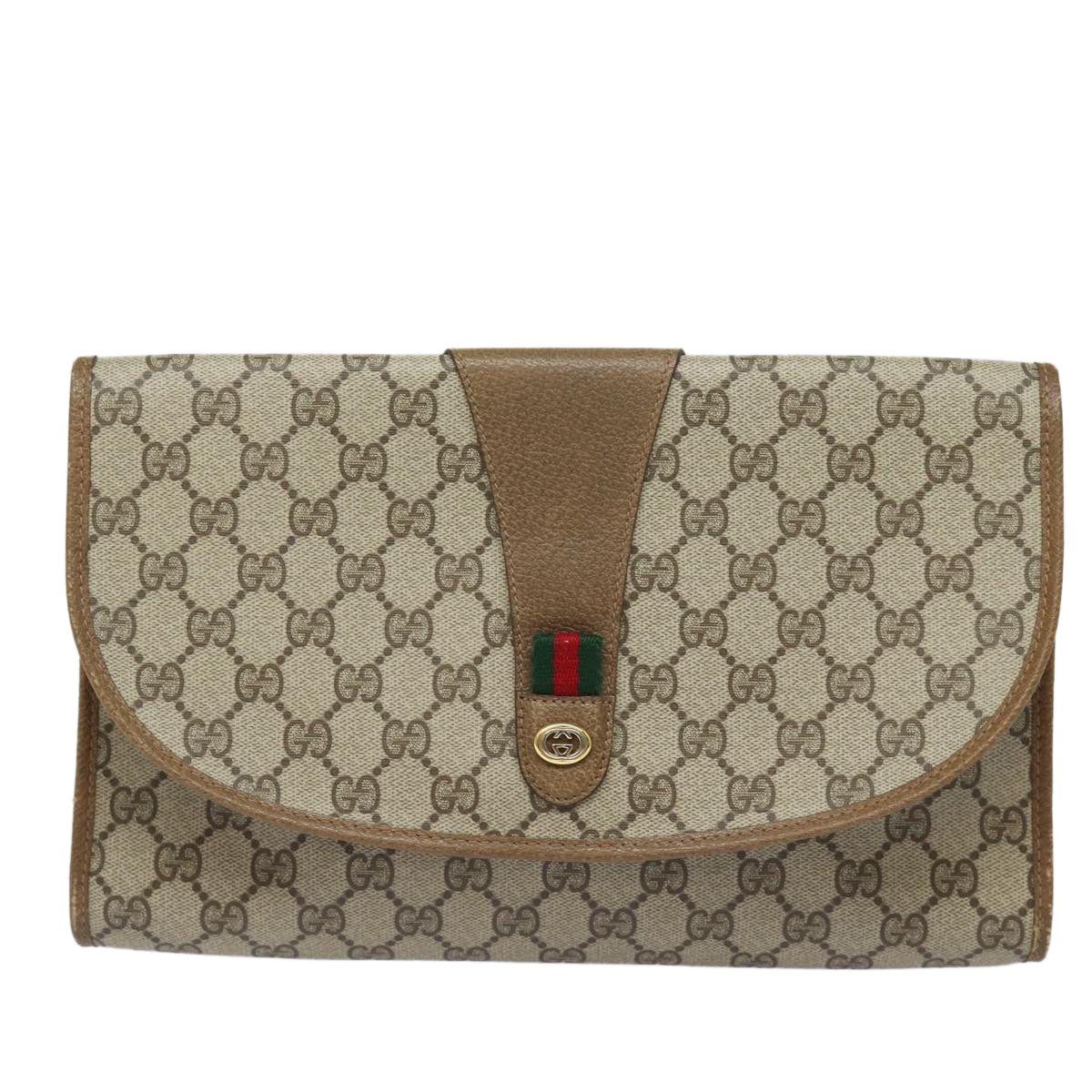 GUCCI GG Supreme Web Sherry Line Clutch Bag Beige Gold 89 01 031 bs16531