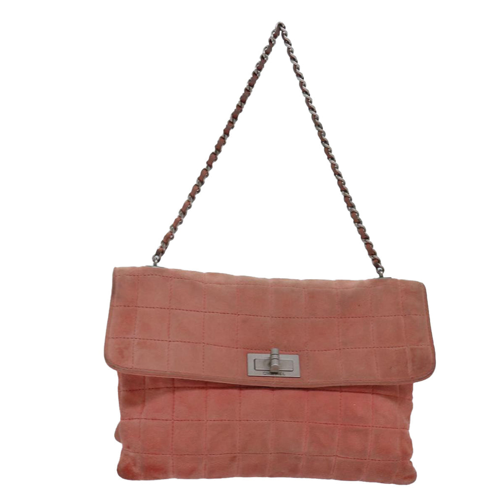 CHANEL Choco Bar Chain Hand Bag Suede Orange CC bs16570