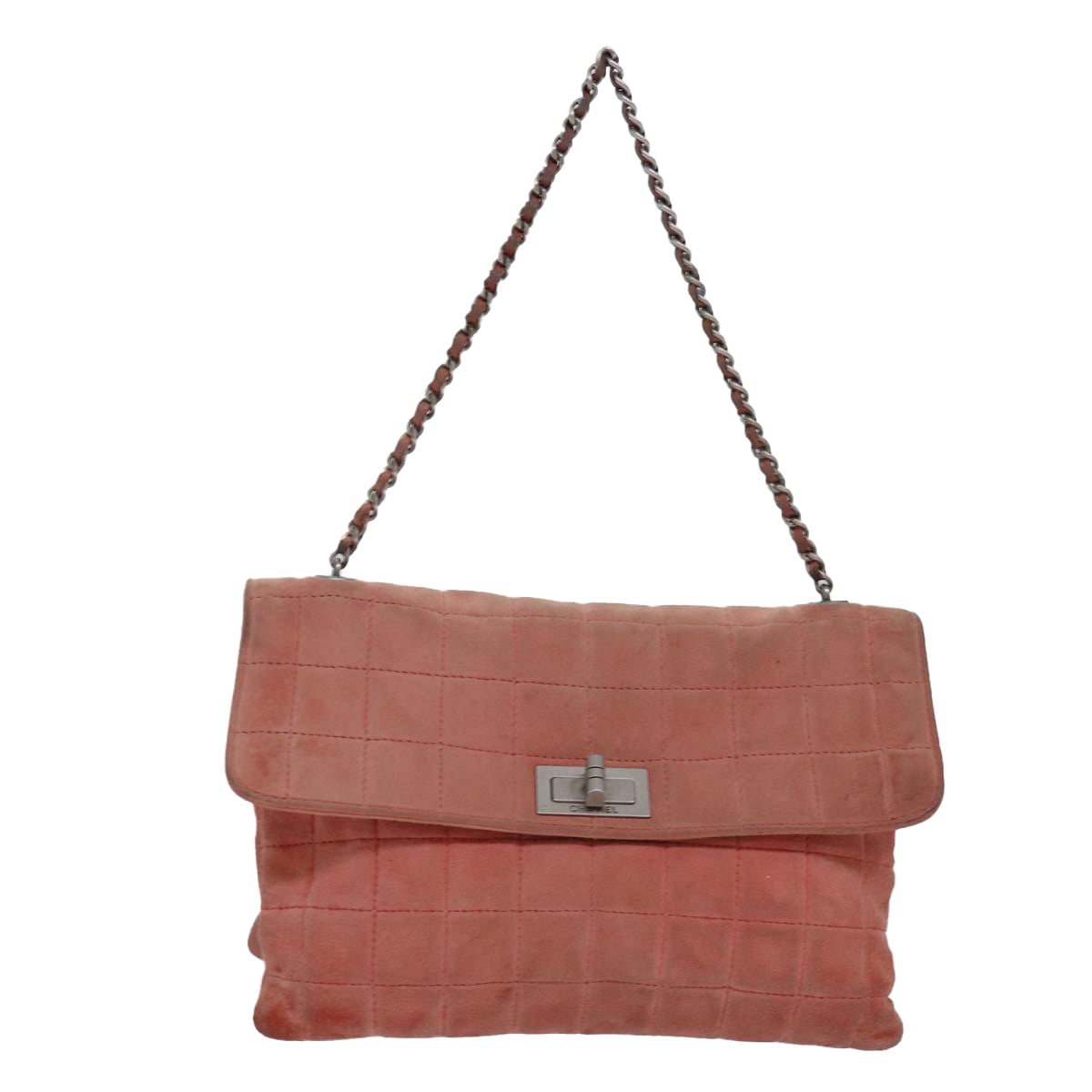 CHANEL Choco Bar Chain Hand Bag Suede Orange CC bs16570