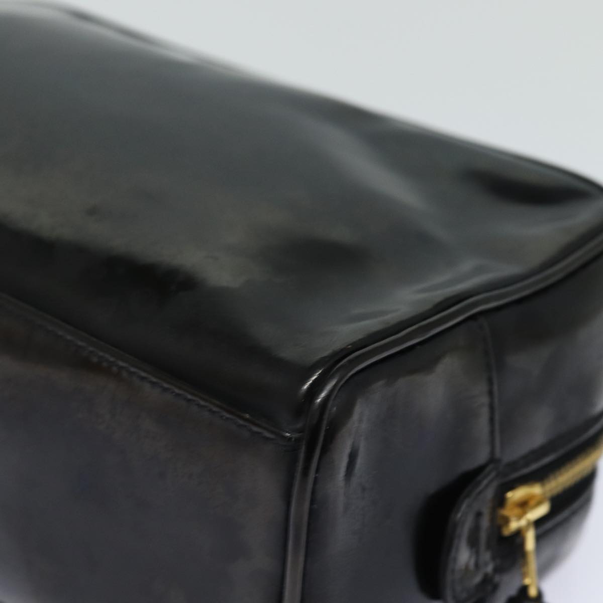 CHANEL COCO Mark Vanity Cosmetic Pouch Enamel Black Gold CC bs16594