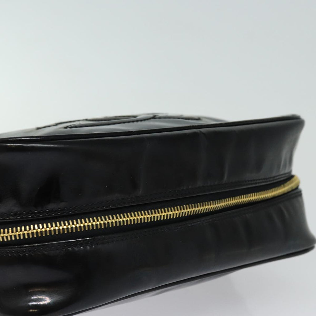 CHANEL COCO Mark Vanity Cosmetic Pouch Enamel Black Gold CC bs16594