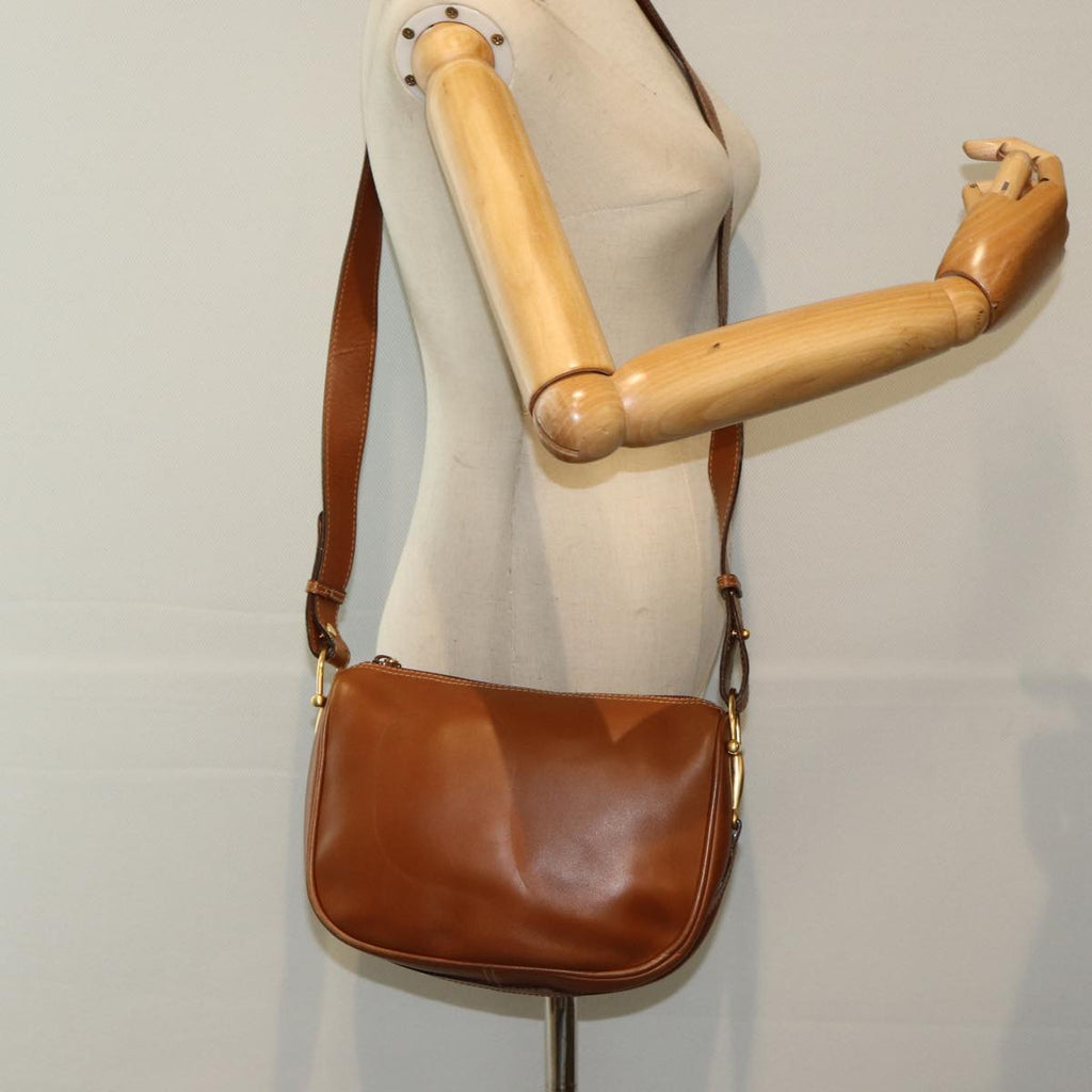 GUCCI Horsebit Shoulder Bag Leather Brown Gold 007 090 0213 bs16624