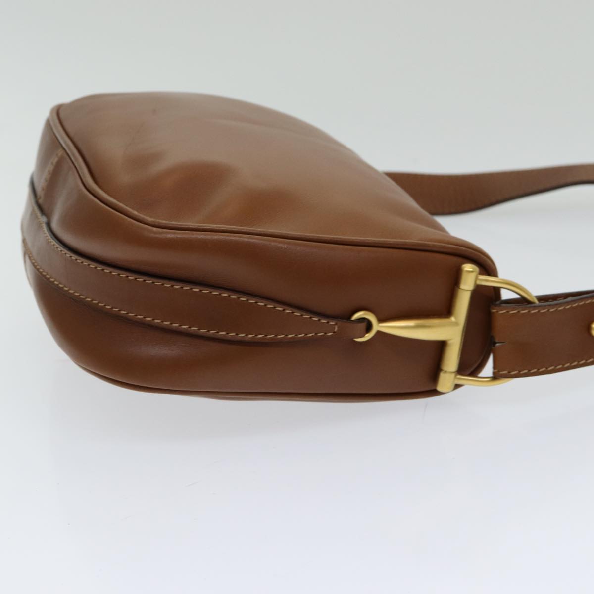 GUCCI Horsebit Shoulder Bag Leather Brown Gold 007 090 0213 bs16624