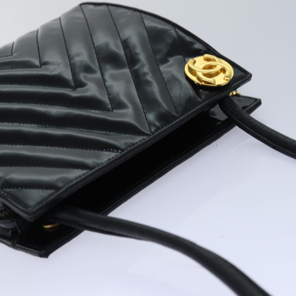 CHANEL V stitch COCO Mark Shoulder Bag Enamel Black CC bs16640