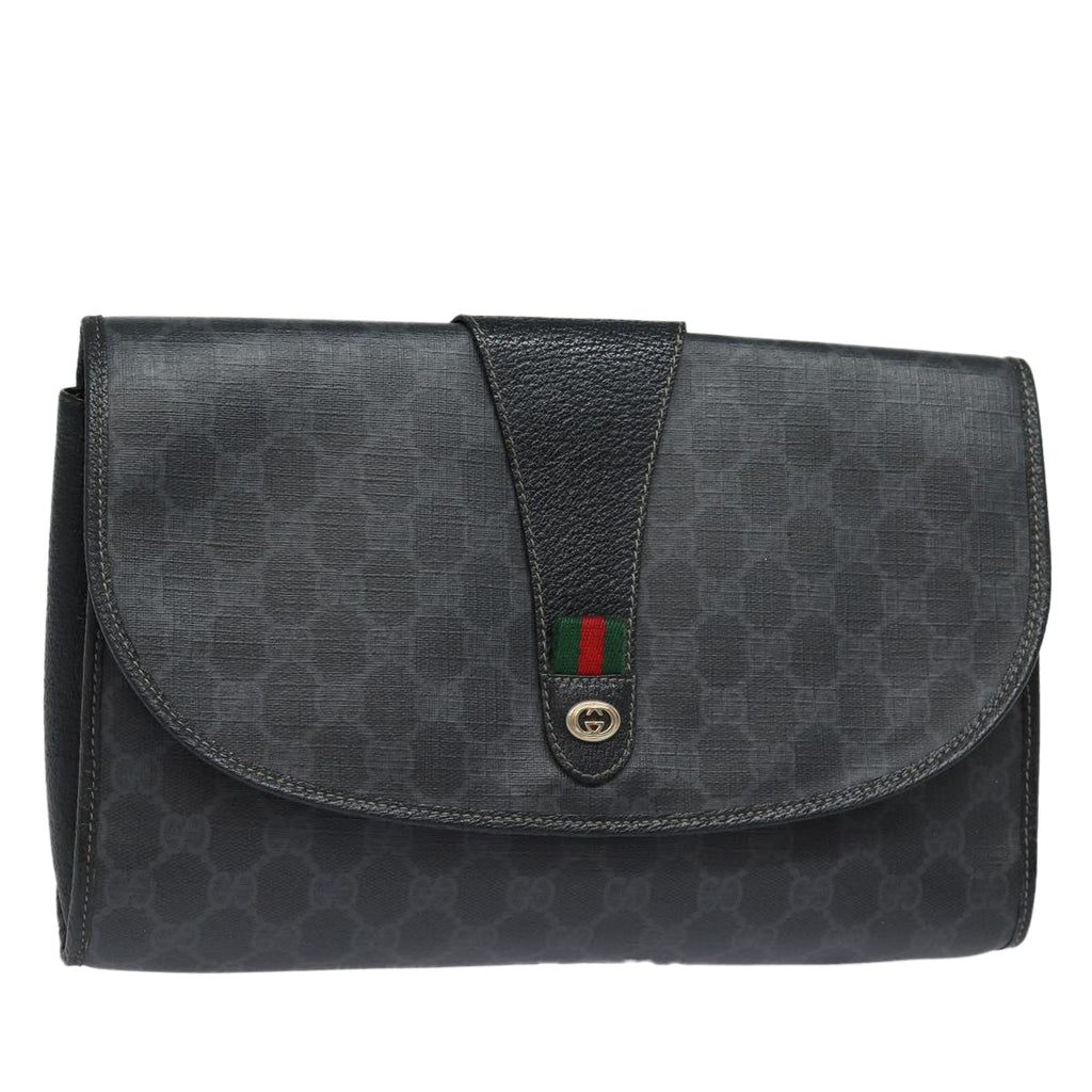GUCCI GG Supreme Web Sherry Line Clutch Bag Black Gold 156 01 031 bs16653