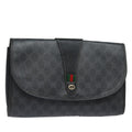 GUCCI GG Supreme Web Sherry Line Clutch Bag Black Gold 156 01 031 bs16653