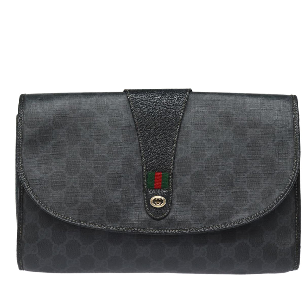 GUCCI GG Supreme Web Sherry Line Clutch Bag Black Gold 156 01 031 bs16653