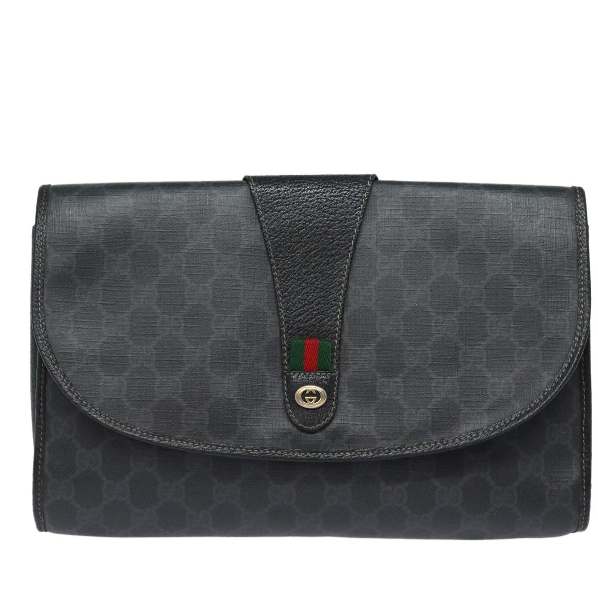 GUCCI GG Supreme Web Sherry Line Clutch Bag Black Gold 156 01 031 bs16653