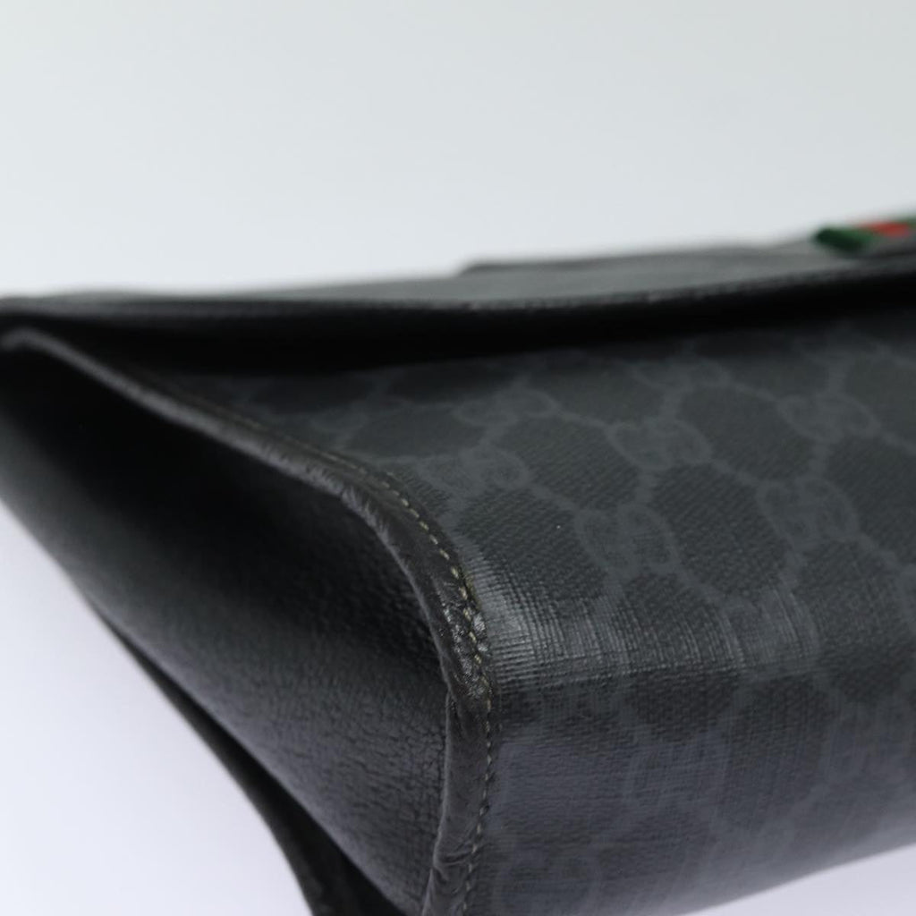 GUCCI GG Supreme Web Sherry Line Clutch Bag Black Gold 156 01 031 bs16653