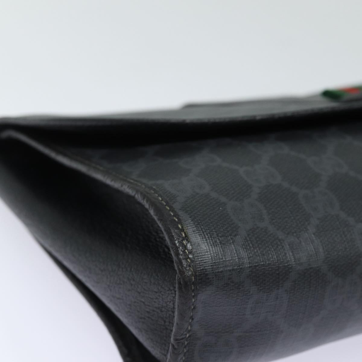 GUCCI GG Supreme Web Sherry Line Clutch Bag Black Gold 156 01 031 bs16653