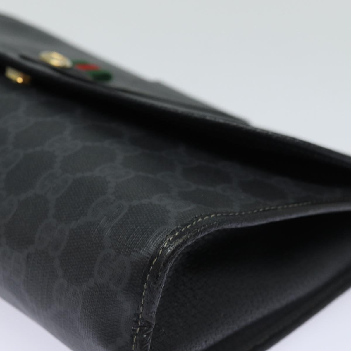 GUCCI GG Supreme Web Sherry Line Clutch Bag Black Gold 156 01 031 bs16653