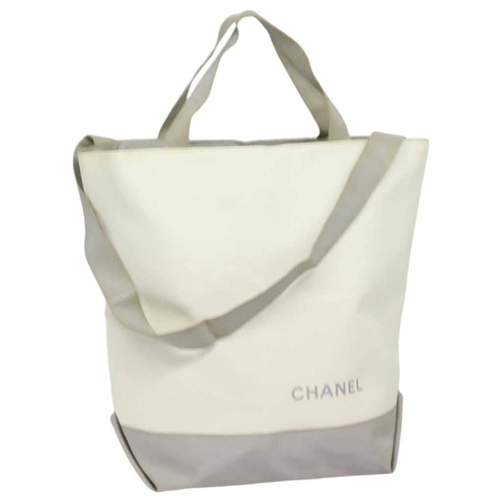 CHANEL Tote Bag Leather 2way White Silver CC bs16701