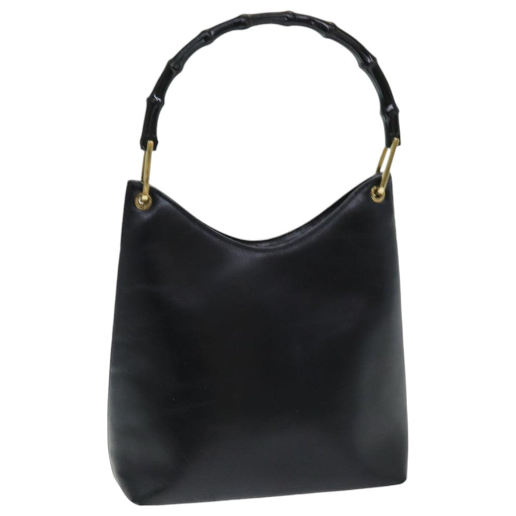 GUCCI Bamboo Hand Bag Leather Black bs16714