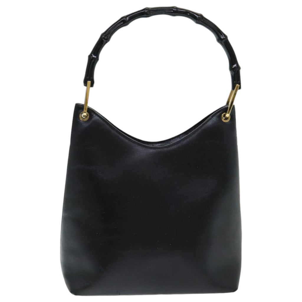 GUCCI Bamboo Hand Bag Leather Black bs16714