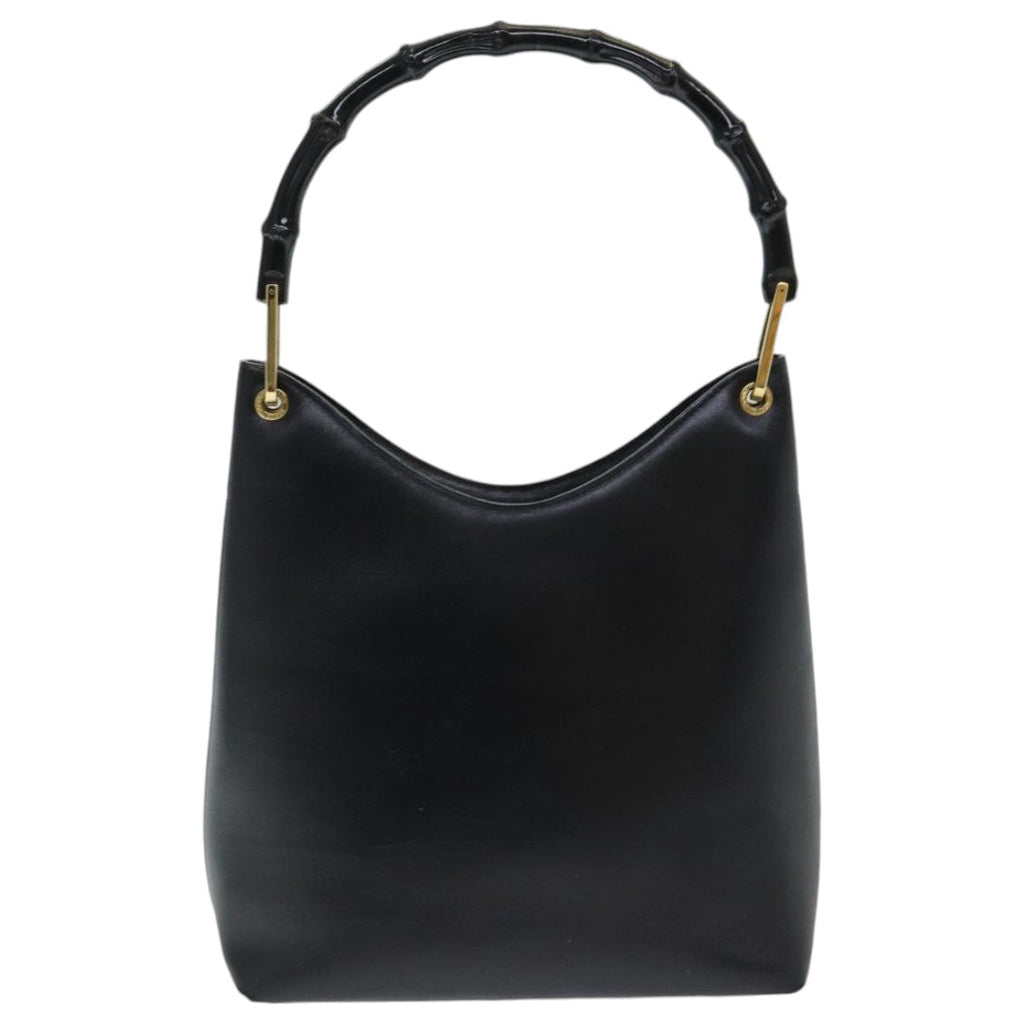 GUCCI Bamboo Hand Bag Leather Black bs16714
