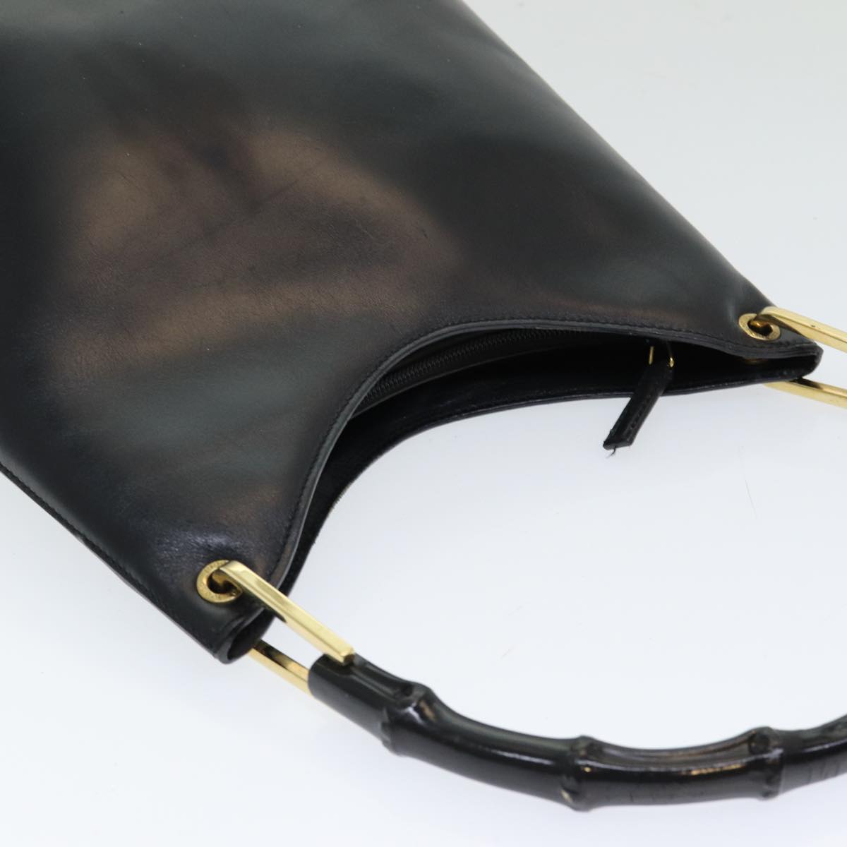 GUCCI Bamboo Hand Bag Leather Black bs16714