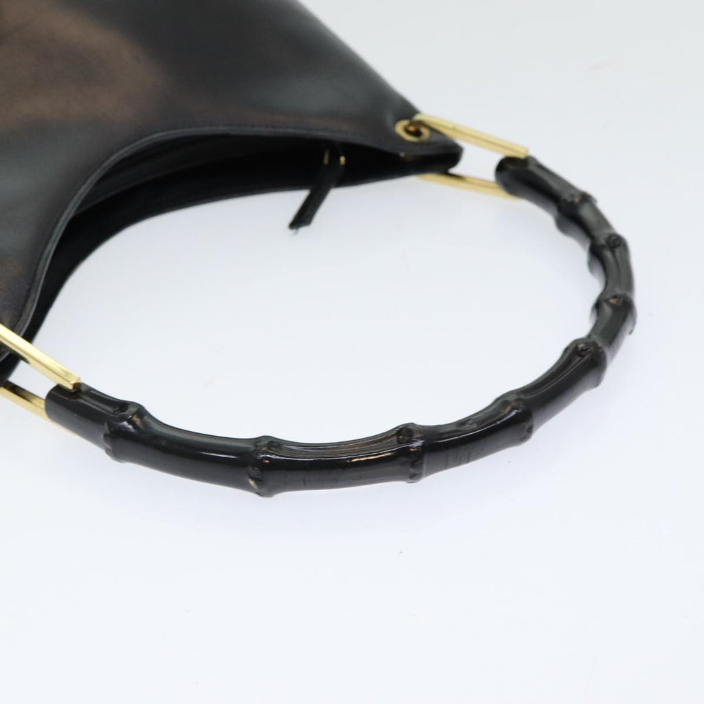 GUCCI Bamboo Hand Bag Leather Black bs16714