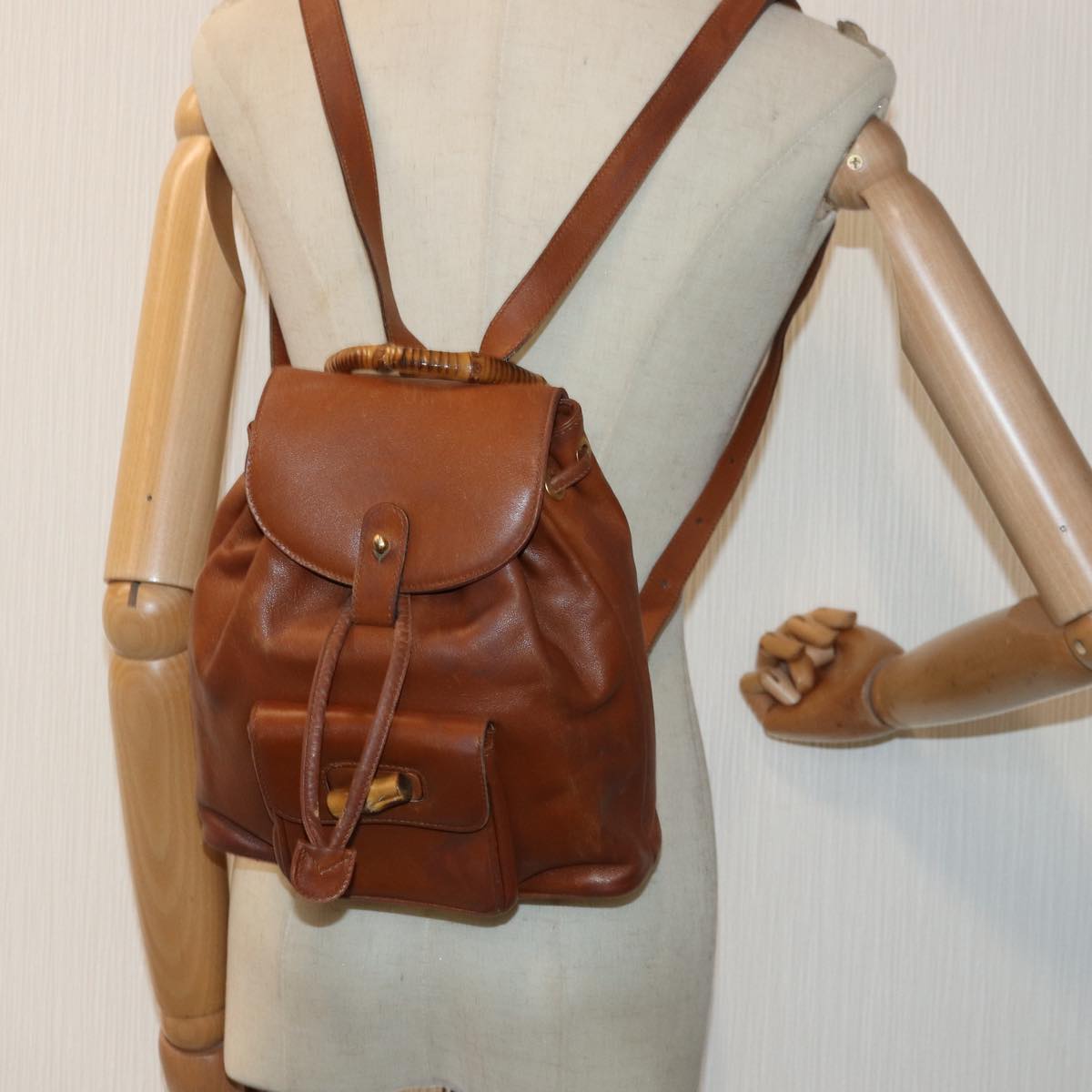 GUCCI Bamboo Backpack Leather Brown bs16715