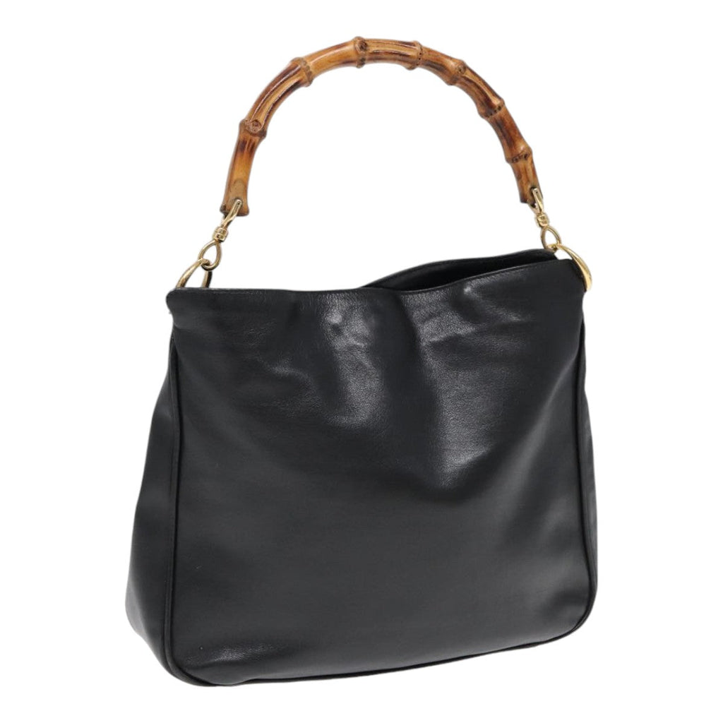 GUCCI Bamboo Hand Bag Leather Black Gold 001 1638 2615 bs16716