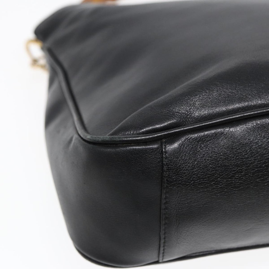 GUCCI Bamboo Hand Bag Leather Black Gold 001 1638 2615 bs16716