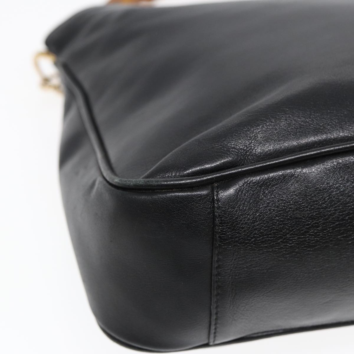 GUCCI Bamboo Hand Bag Leather Black Gold 001 1638 2615 bs16716