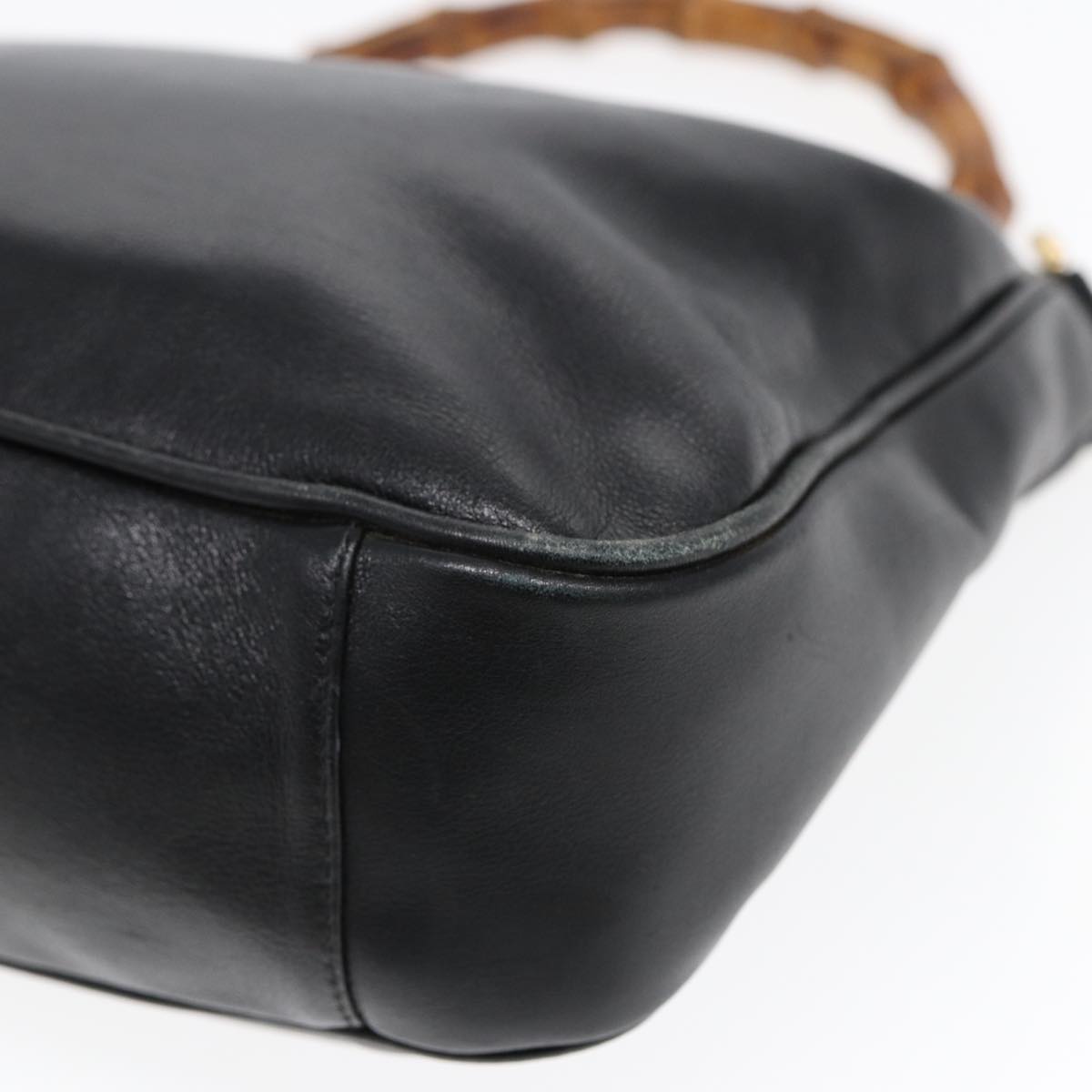 GUCCI Bamboo Hand Bag Leather Black Gold 001 1638 2615 bs16716
