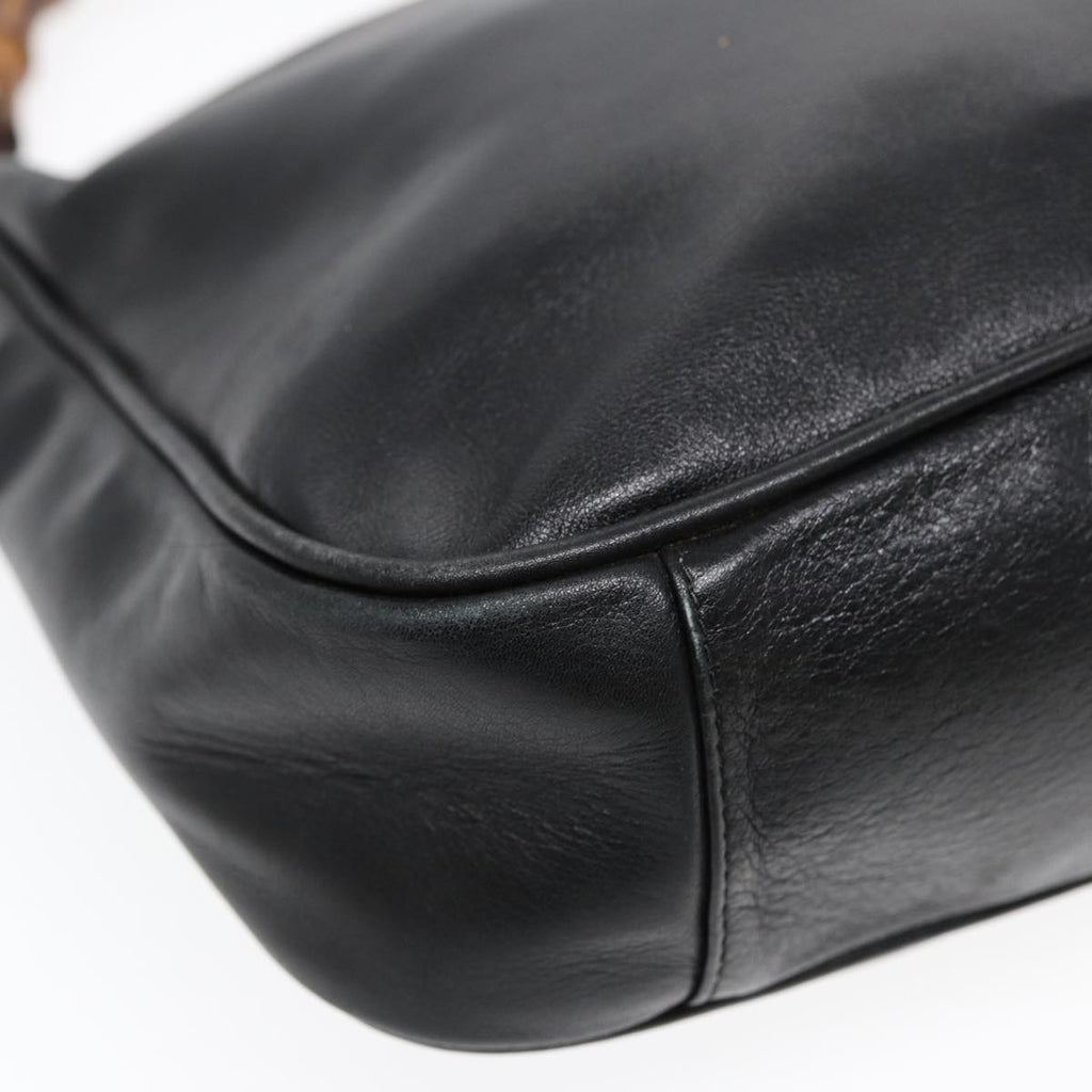 GUCCI Bamboo Hand Bag Leather Black Gold 001 1638 2615 bs16716