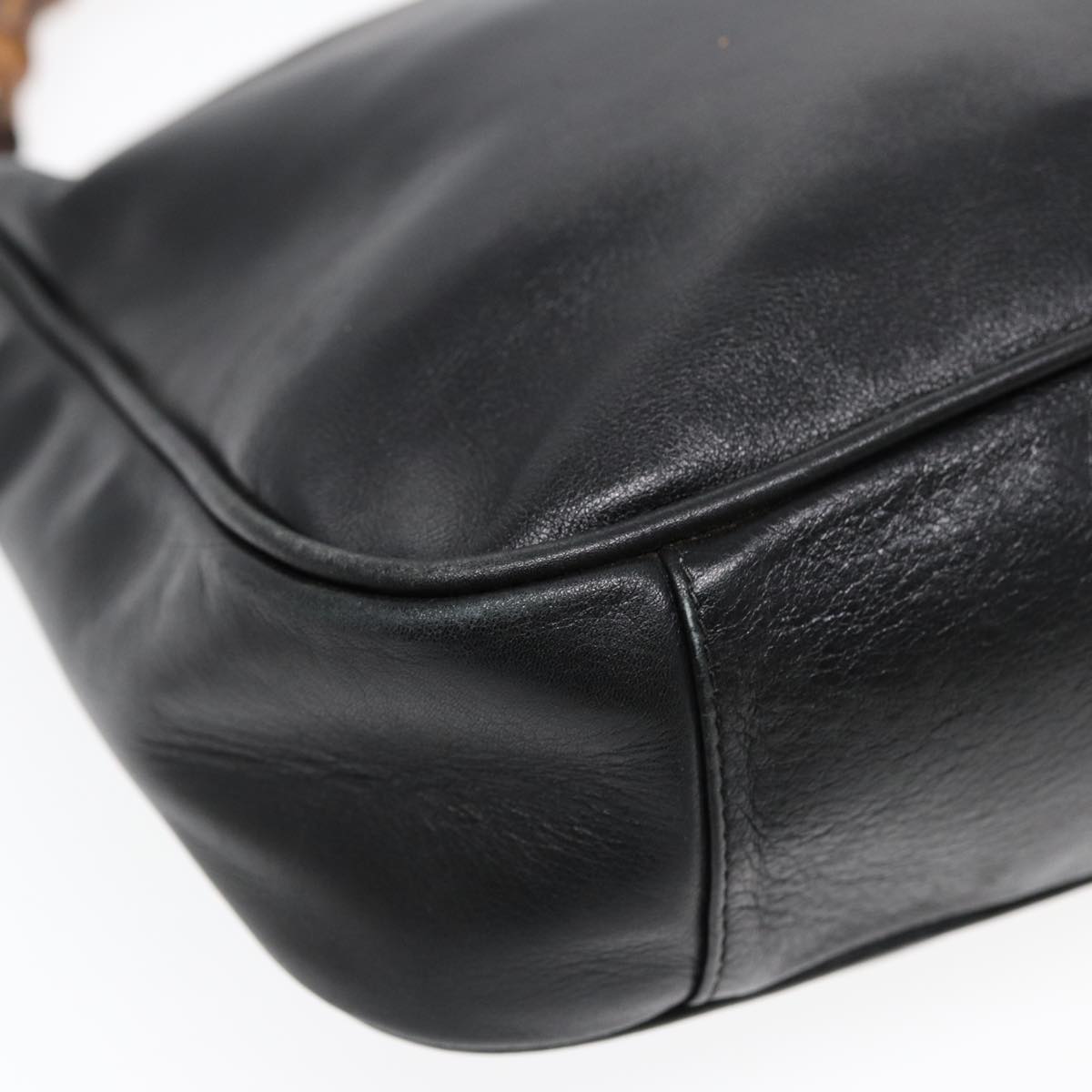 GUCCI Bamboo Hand Bag Leather Black Gold 001 1638 2615 bs16716