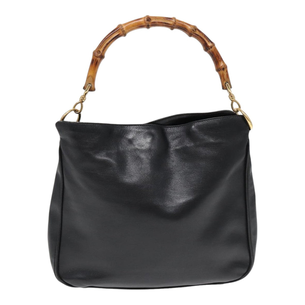 GUCCI Bamboo Hand Bag Leather Black Gold 001 1638 2615 bs16716