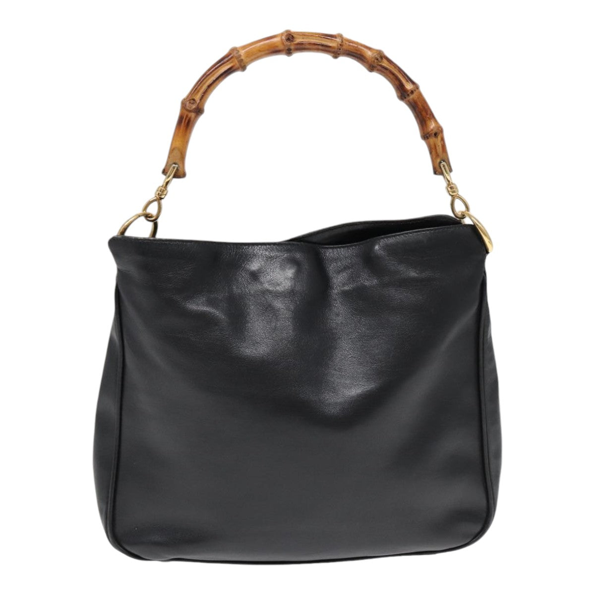 GUCCI Bamboo Hand Bag Leather Black Gold 001 1638 2615 bs16716