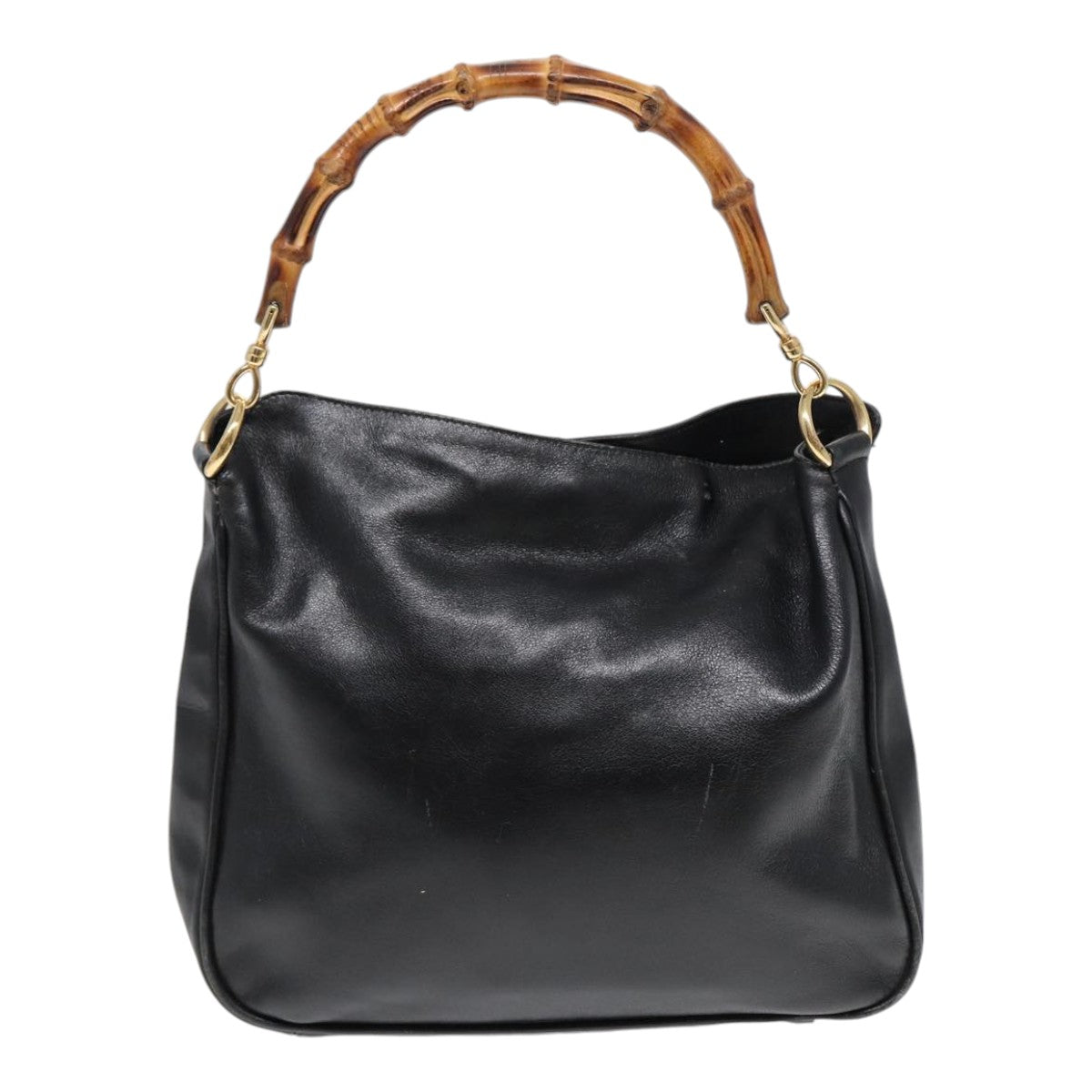 GUCCI Bamboo Hand Bag Leather Black Gold 001 1638 2615 bs16716
