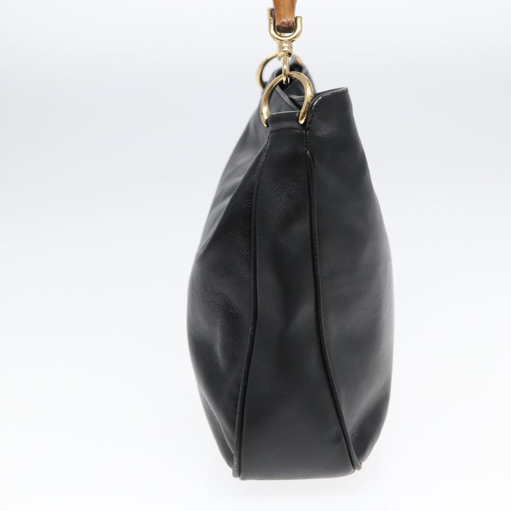 GUCCI Bamboo Hand Bag Leather Black Gold 001 1638 2615 bs16716