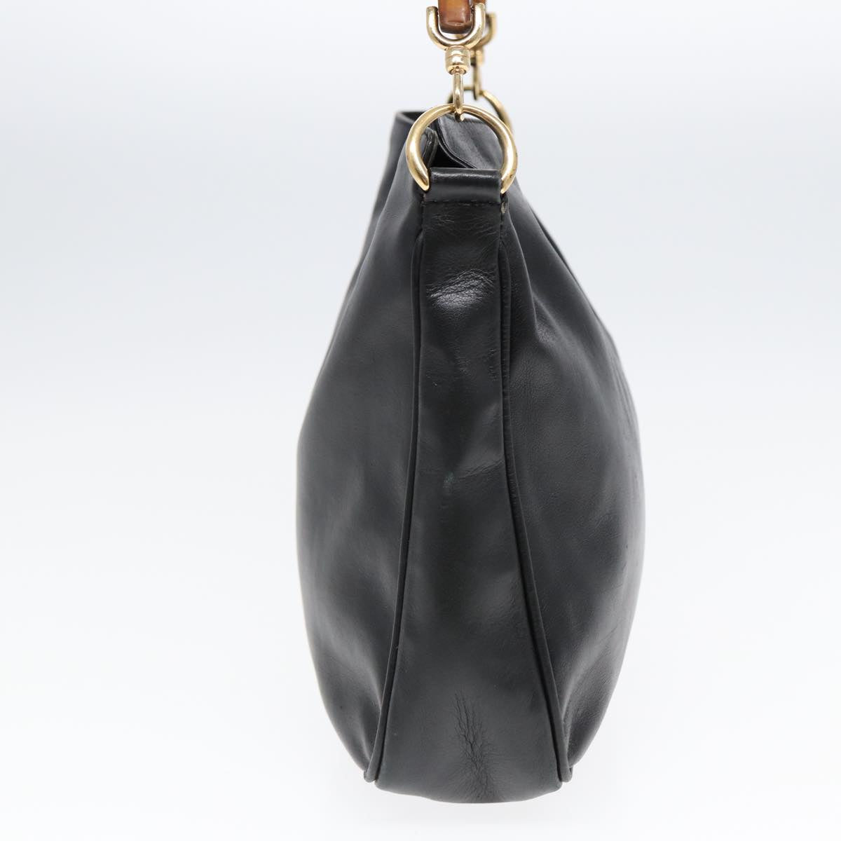 GUCCI Bamboo Hand Bag Leather Black Gold 001 1638 2615 bs16716