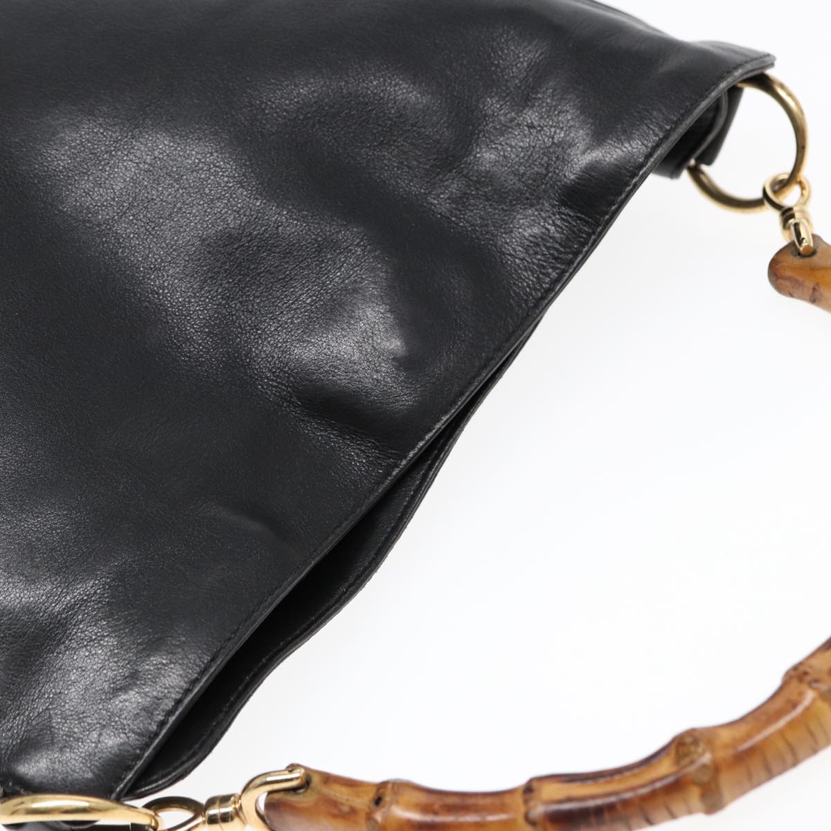 GUCCI Bamboo Hand Bag Leather Black Gold 001 1638 2615 bs16716