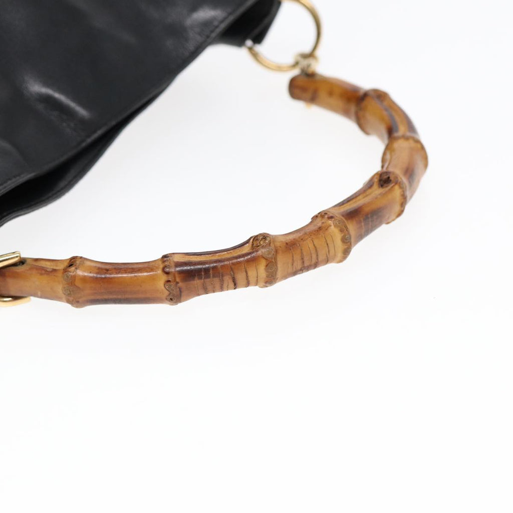 GUCCI Bamboo Hand Bag Leather Black Gold 001 1638 2615 bs16716